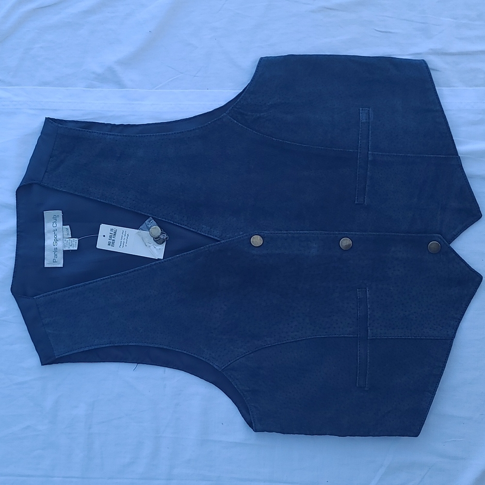 Paris Sport Club blue suede leather sleeveless vintage medium New with tags